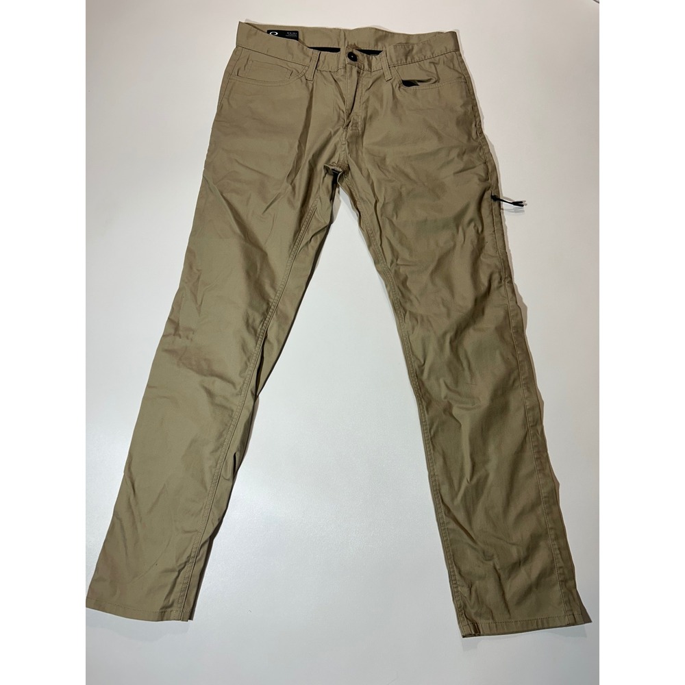 Oakley Pants Mens 34x32 Khaki Tan Excellent Slim Straight Fit Chino Zip Pocket